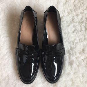 NEW ASOS Black Patent Mid-Heel Loafers